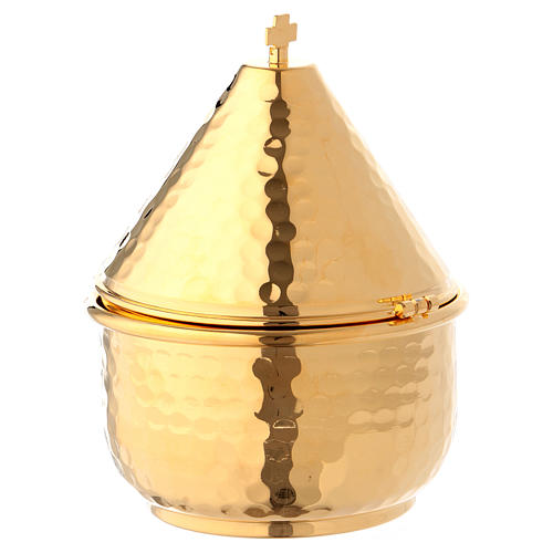 Incense boat embossed 15 cm, golden brass 3