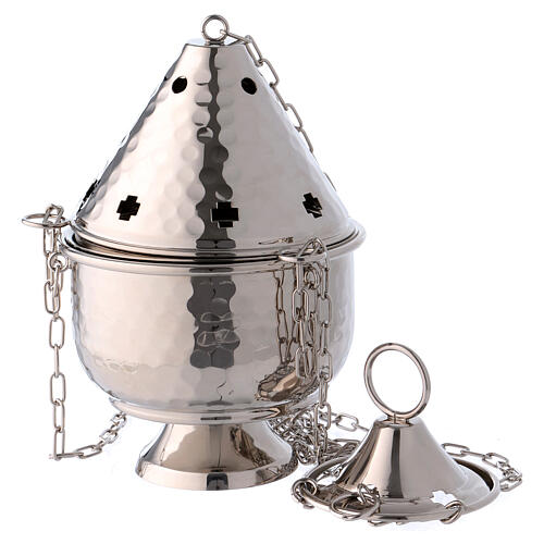 Silver-plated thurible with repoussé decorations and holes 7 1/4 in 3