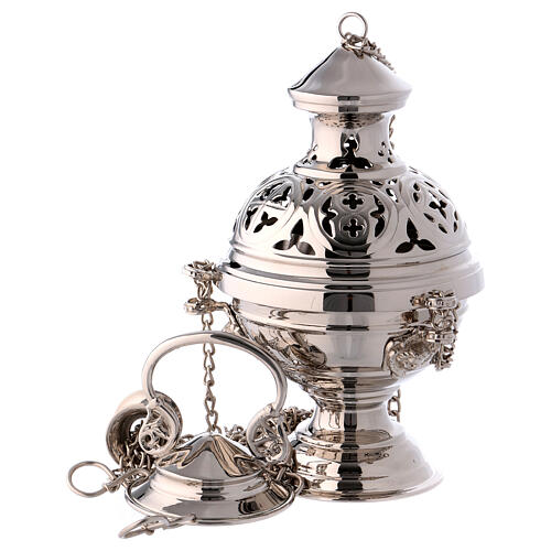 Censer and shuttle set with spoon all made of silvered brass, easy to carry 2