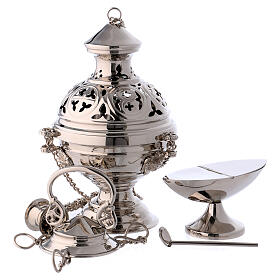 Thurible and boat set with spoon in silver-plated brass