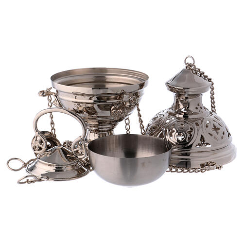 Thurible and boat set with spoon in silver-plated brass 5