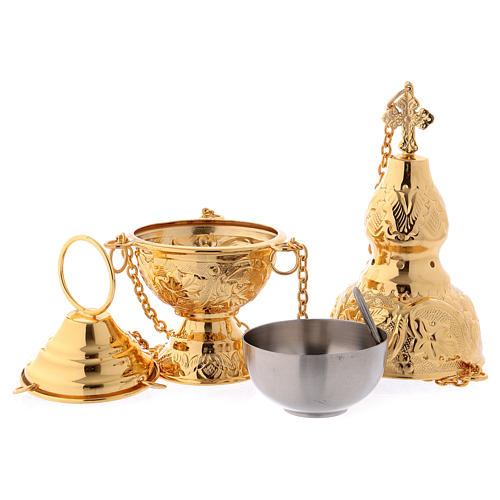 Turíbulo e Naveta latão dourado com colher para incenso 3