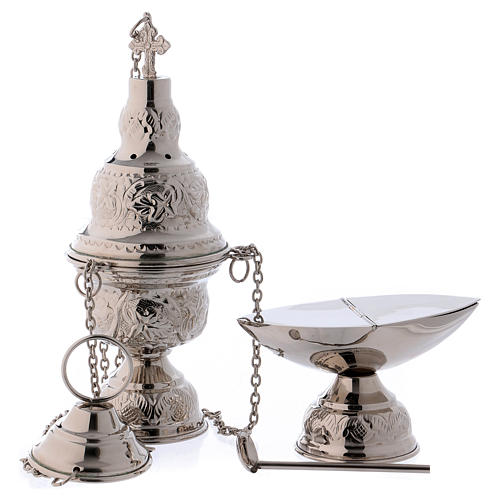 Weihrauchfass und Schiffchen versilberten Messing Blätter Dekorationen 26cm 1