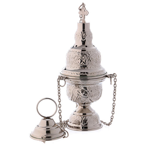 Weihrauchfass und Schiffchen versilberten Messing Blätter Dekorationen 26cm 2