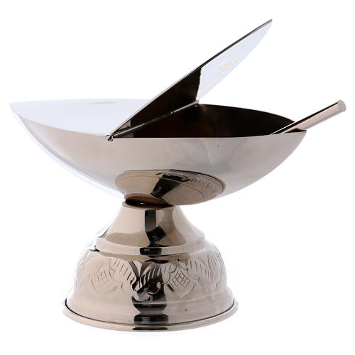 Turíbulo com cruz no topo e Naveta latão prateado 5