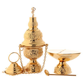 Turíbulos e Navetas: Turíbulo e Naveta com colher latão acabado dourado