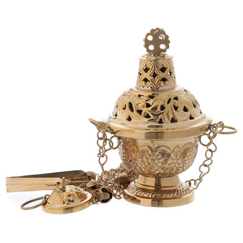 Encensoir en laiton doré brillant style orthodoxe h 16 cm 1