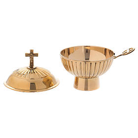 Navetta in ottone dorato con croce h. 12 cm