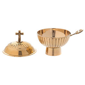 Gold plated brass boat with cross h 4 3/4 in
