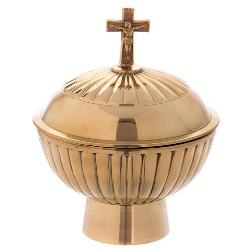 Gold plated brass boat with cross h 4 3/4 in 3