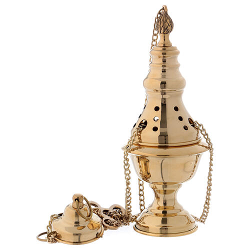 Thurible made of shiny golden brass with oriental inspired lines 24 cm 1