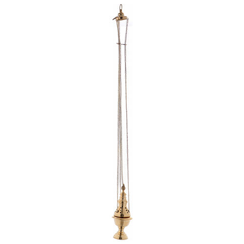 Thurible made of shiny golden brass with oriental inspired lines 24 cm 3