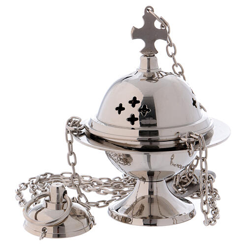 Thurible in polished nickel-plated brass with cross h 4 1/4 in 1