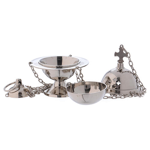 Thurible in polished nickel-plated brass with cross h 4 1/4 in 2
