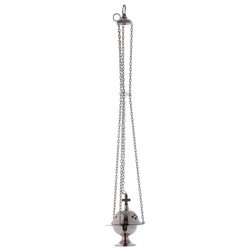 Thurible in polished nickel-plated brass with cross h 4 1/4 in 3