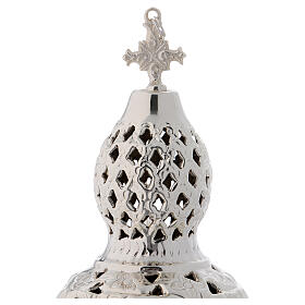 Thurible made of nickel-plated brass with openwork decoration and floral details