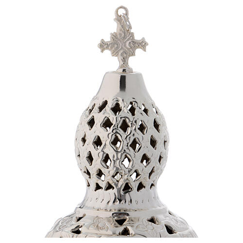 Thurible made of nickel-plated brass with openwork decoration and floral details 2