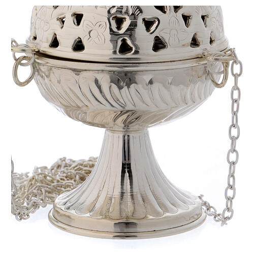 Thurible made of nickel-plated brass with openwork decoration and floral details 3