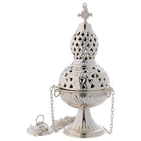 Nickel-plated brass thurible with perforated decoration