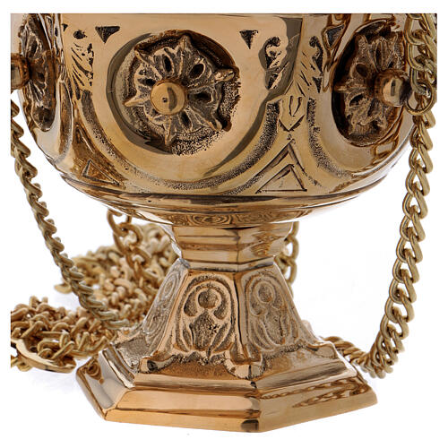 Thurible made of gold coloured brass with embossed leaf-shaped decorations 27 cm 3