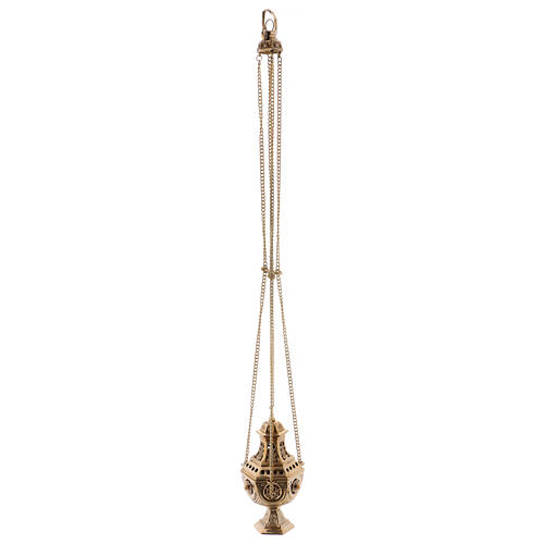 Leaf pattern thurible in gold-colored brass h 10 1/2 in 6
