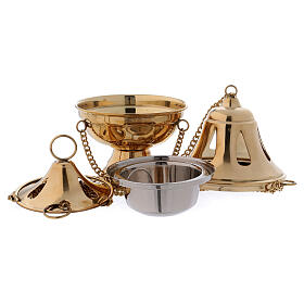 Thurible made of gilded brass with minimalist perforated decorations 17 cm