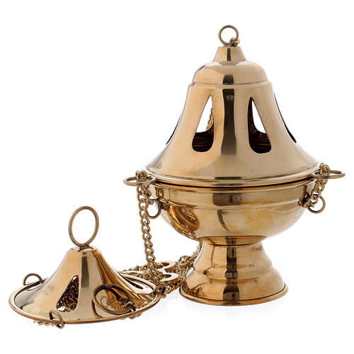Thurible made of gilded brass with minimalist perforated decorations 17 cm 1