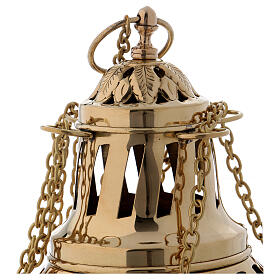 Thurible made of brass with embossed decorations in the shape of a leaf on the base and lid, 24 cm