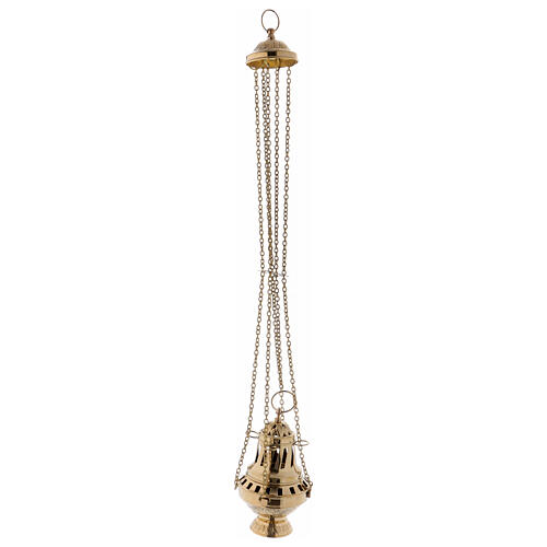 Thurible made of brass with embossed decorations in the shape of a leaf on the base and lid, 24 cm 5