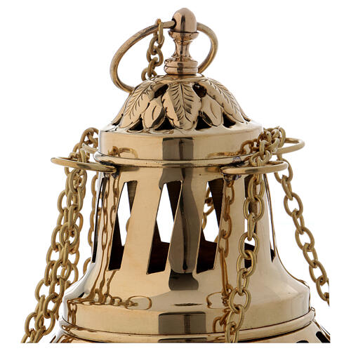 Brass thurible with leaves decoration on base and cover h 9 1/2 in 2