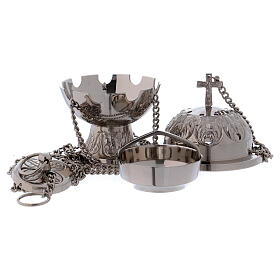 Decorated thurible in polished silver-plated brass with cross h 6 in