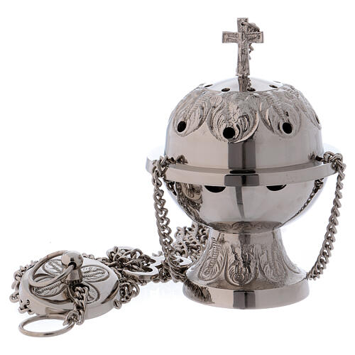 Decorated thurible in polished silver-plated brass with cross h 6 in 1