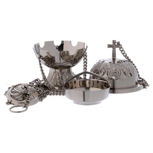 Decorated thurible in polished silver-plated brass with cross h 6 in 2
