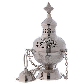Thurible with perforated decorations and cross in nickel-plated brass