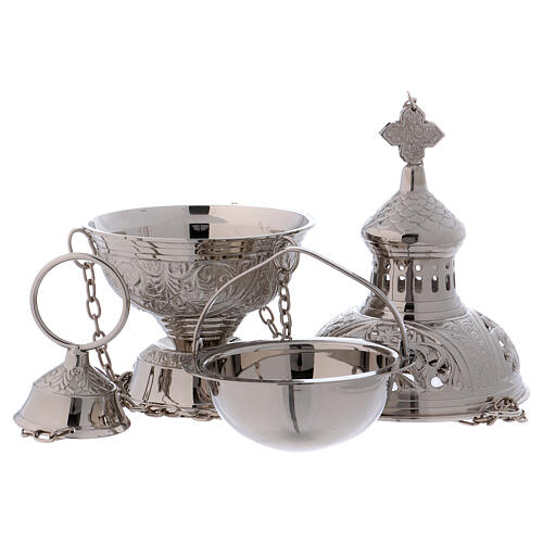Thurible with perforated decorations and cross in nickel-plated brass 2