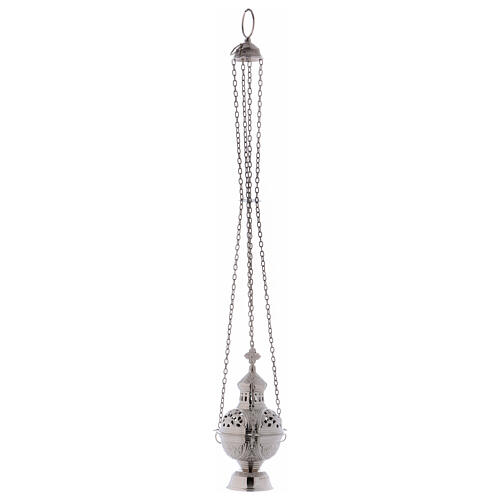 Thurible with perforated decorations and cross in nickel-plated brass 3