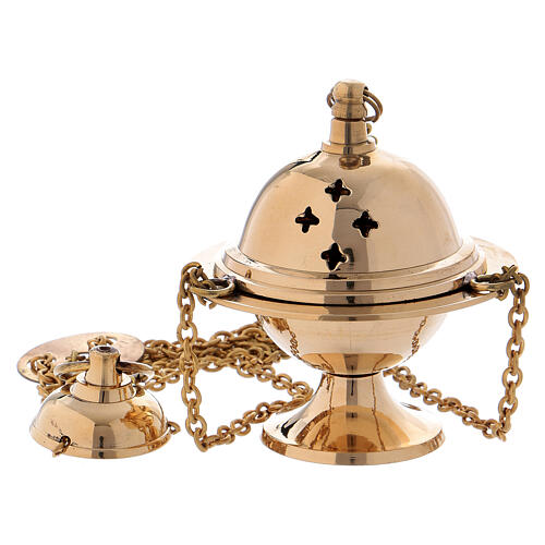 Thurible and boat set spoon in nickel-plated and gilded brass
