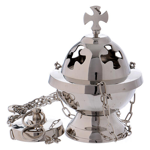 Brass censer with crosses in nickel-plated silver 1