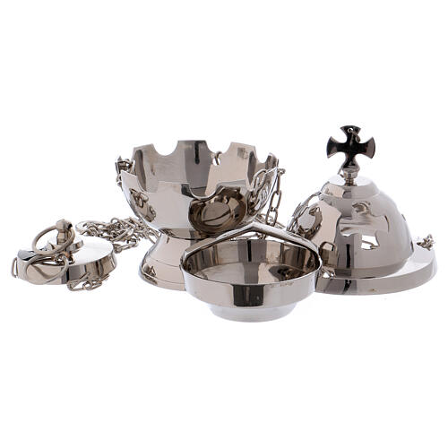 Brass censer with crosses in nickel-plated silver 2