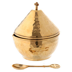 Golden brass incense-holder jar with domed lid