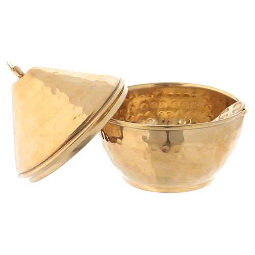 Golden brass incense-holder jar with domed lid 2