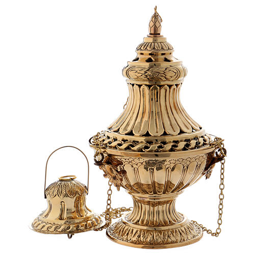 Golden brass censer with decorations and carvings 30 cm 1