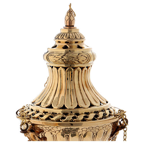 Golden brass censer with decorations and carvings 30 cm 2