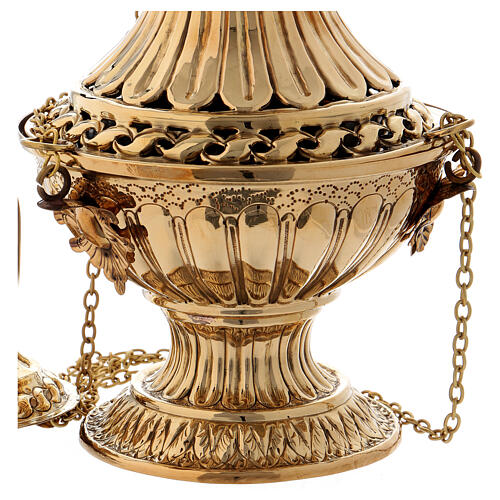 Golden brass censer with decorations and carvings 30 cm 3