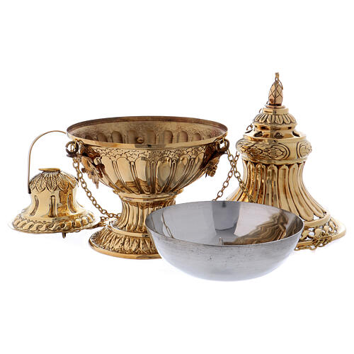 Golden brass censer with decorations and carvings 30 cm 4