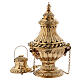 Golden brass censer with decorations and carvings 30 cm s1