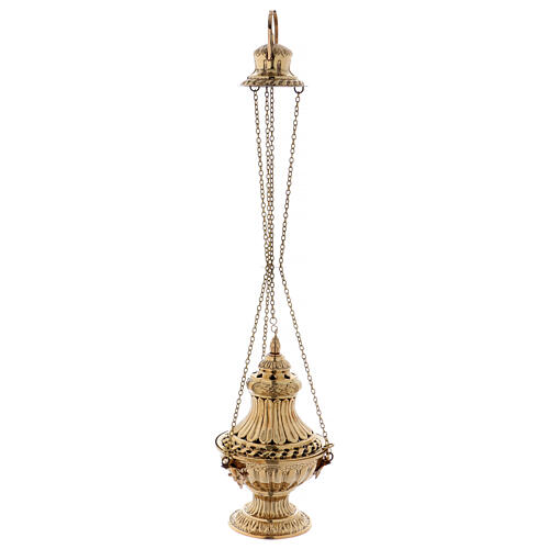 Decorated and carved thurible in gold plated brass 11 3/4 in 5
