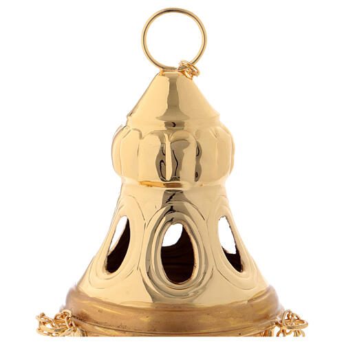 Golden brass censer with carved lid 24 cm 2