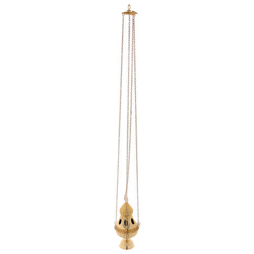  Turibolo coperchio intagliato ottone dorato 24 cm 4