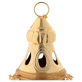 Thurible with carved cover in gold plated brass 9 1/2 in